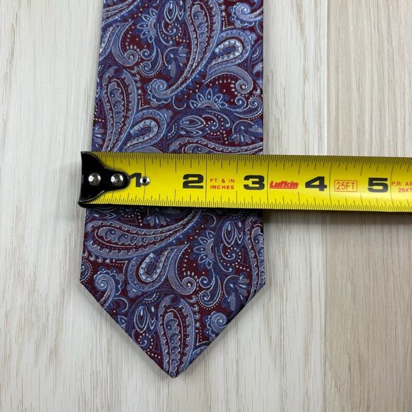 Hogo Boss Mens Purple & White Paisley Print Silk Office Wear Tie 60x3 Inches - Picture 11 of 12